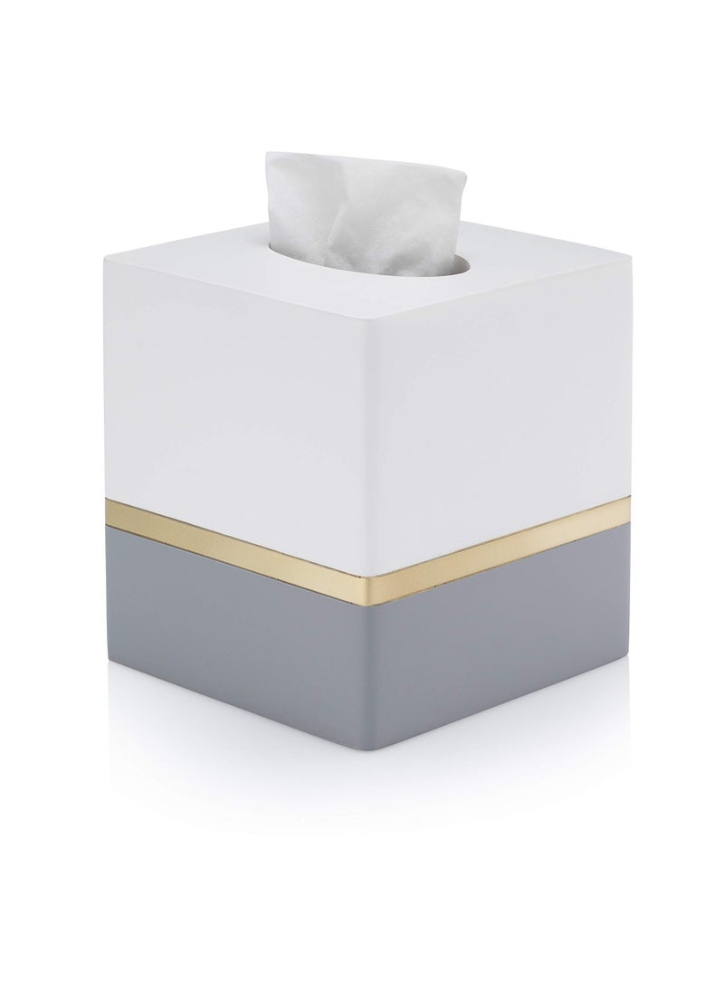 Essentra Home Essentra Home Day and Night Collection Square Tissue Box White and Grey with Gold Stripe 