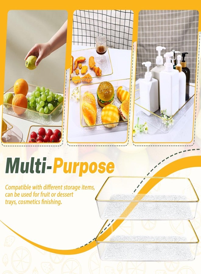 Roucerlin 2 Pieces Plastic Deep Serving Tray 8.5 x 12.4 x 1.9 in, Gold Rim Decorative Storage Tray, Clear Dishes Ottoman Platters for Serving Food Party Breakfast Kitchen Bathroom Coffee Table (2 Pieces) - Image 5