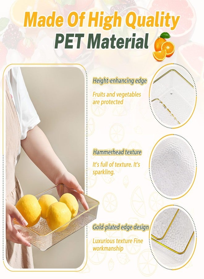 Roucerlin 2 Pieces Plastic Deep Serving Tray 8.5 x 12.4 x 1.9 in, Gold Rim Decorative Storage Tray, Clear Dishes Ottoman Platters for Serving Food Party Breakfast Kitchen Bathroom Coffee Table (2 Pieces) - Image 3