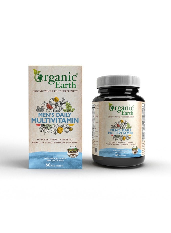 Organic Earth فيتامينات متعددة يومية للرجال من أورجانيك إيرث - 60 قرص، دعم الطاقة، المناعة والحيوية