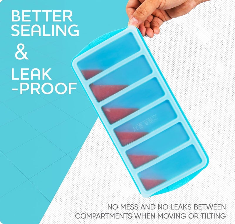 Xomoo 1/2 Cup Silicone Freezer Tray With Lid - Silicone Freezer Molds 2-Pack For meal prep & freezing of various sauces and other dishes, makes 12 perfect 1/2 cup portions cubes,oven and dishwasher safe - Image 3