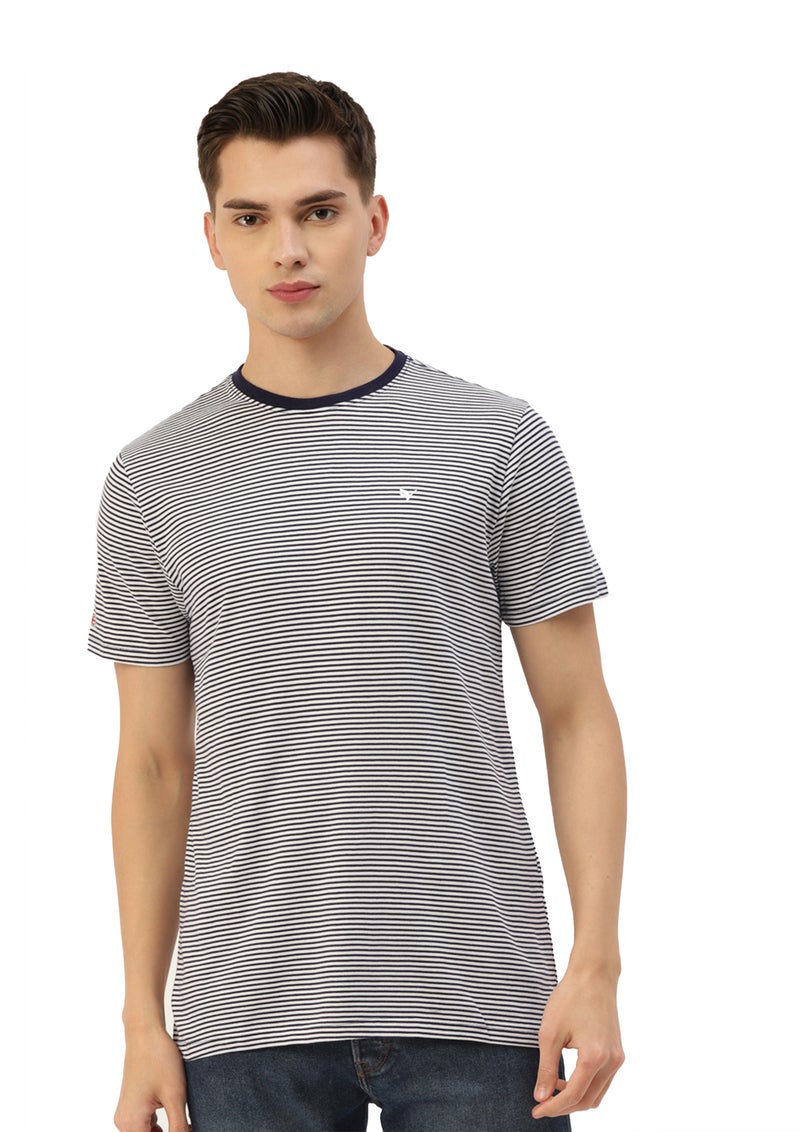 amswan PREMIUM COTTON STRIPED HALF SLEEVE CREW NECK T-SHIRTS - Image 1