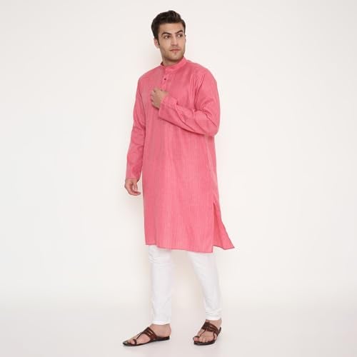 Maharaja Men’s Kurta Pyjama Set – Poly Viscose, Regular Fit, Striped Design in Dark Pink – Indian Outfit for Men [MSKP218-36] - Image 3