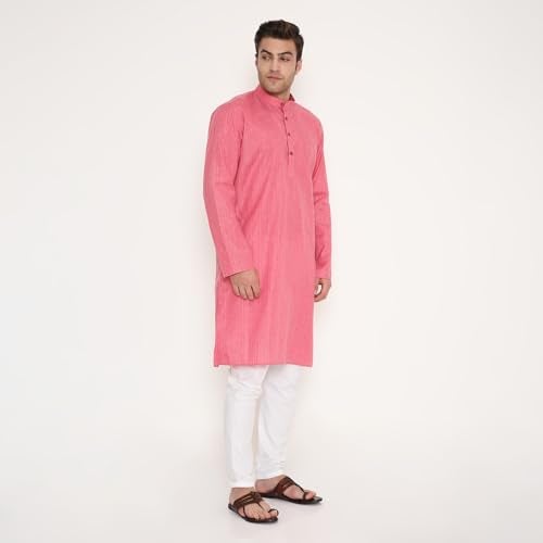 Maharaja Men’s Kurta Pyjama Set – Poly Viscose, Regular Fit, Striped Design in Dark Pink – Indian Outfit for Men [MSKP218-36] - Image 4
