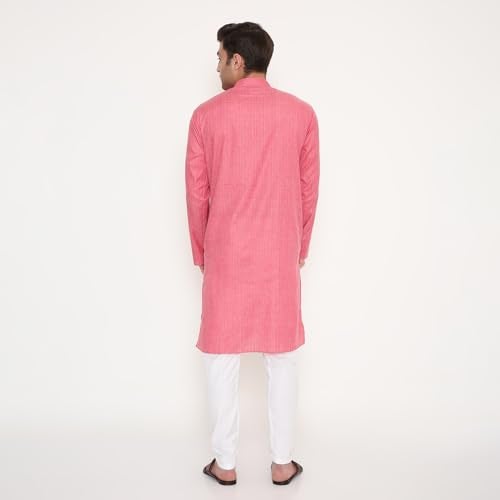 Maharaja Men’s Kurta Pyjama Set – Poly Viscose, Regular Fit, Striped Design in Dark Pink – Indian Outfit for Men [MSKP218-36] - Image 2