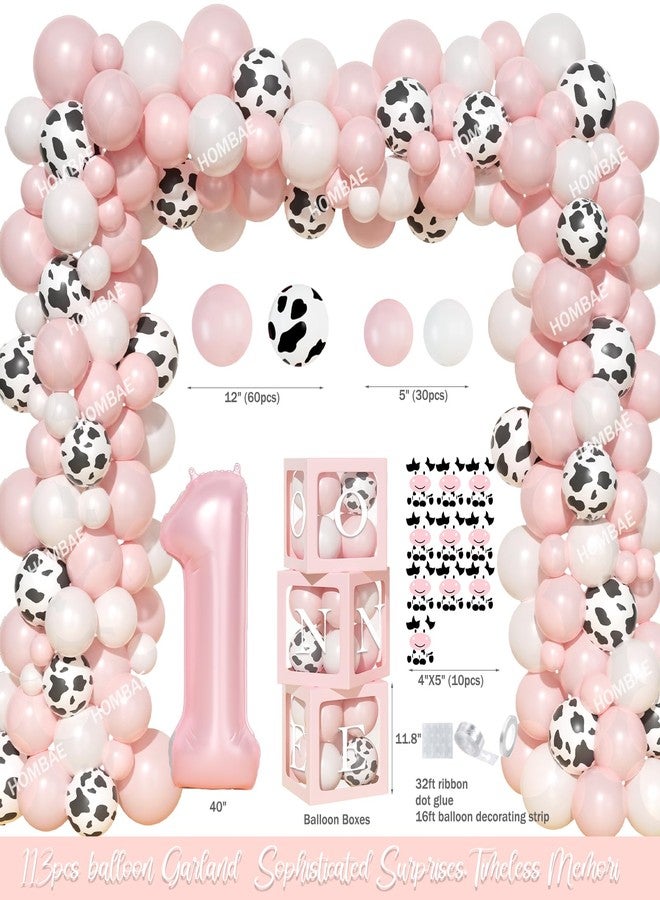 Hombae Holy Cow Im One Birthday Decorations Girl, Cow First Party Decorations, Pink Moo Backdrop Balloon Banners Cutout Cake Cupcake Topper Box Crown Poster for Girls Pink 1st Birthday Supplies - Image 3