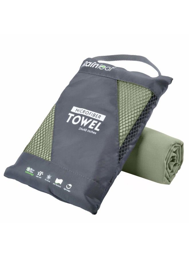 Rainleaf Microfiber Towel, 30 X 60 Inches. Army Green. - Image 1