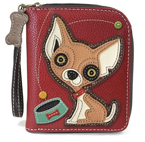 CHALA Zip Around Wallet, Wristlet, 8 Credit Card Slots, Sturdy Pu Leather - Chihuahua - Burgundy - Image 4