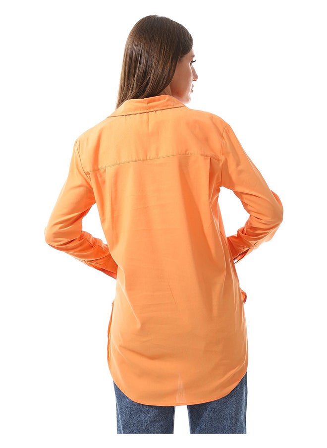 Andora - Plain Basic Long Buttons Orange Shirt_Orange - Image 1