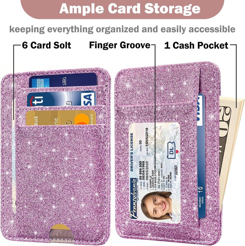 Hot Cool Card Holder Wallet Front Pocket Minimalist Travel Cute Funny Thin Leather With RFID Blocking Small Credit Card Holder Wallet for Men & Women Girls Organizer Gifts, Glitter Purple - Image 3