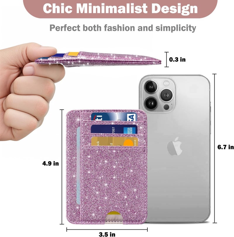 Hot Cool Card Holder Wallet Front Pocket Minimalist Travel Cute Funny Thin Leather With RFID Blocking Small Credit Card Holder Wallet for Men & Women Girls Organizer Gifts, Glitter Purple - Image 4