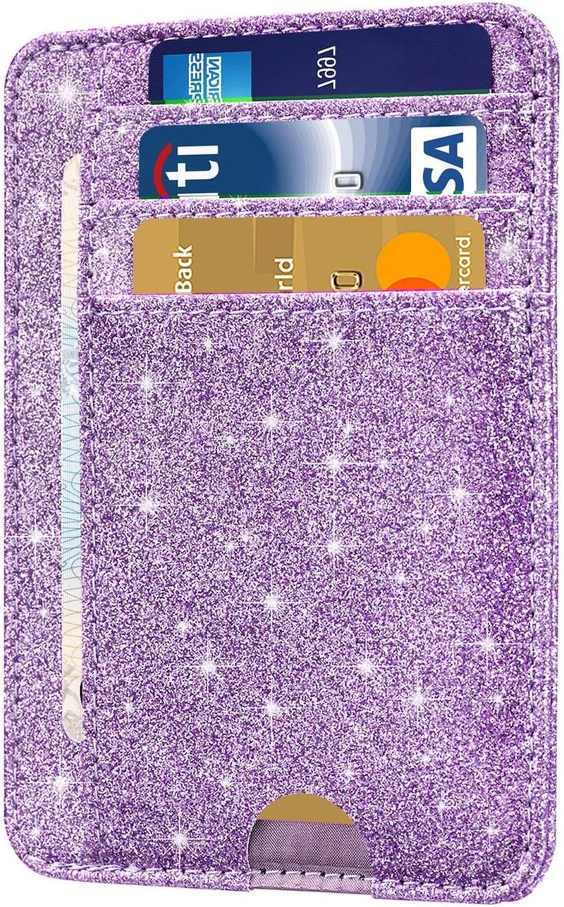 Hot Cool Card Holder Wallet Front Pocket Minimalist Travel Cute Funny Thin Leather With RFID Blocking Small Credit Card Holder Wallet for Men & Women Girls Organizer Gifts, Glitter Purple - Image 1