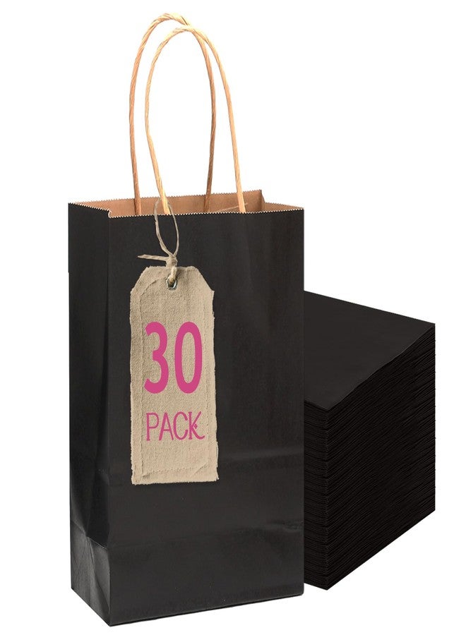 qiqee 30-Packs Black Gift Bags with Handles Bulk 4.5"x2.5"x6" Mini Size Kraft Party Paper Bags - Image 1