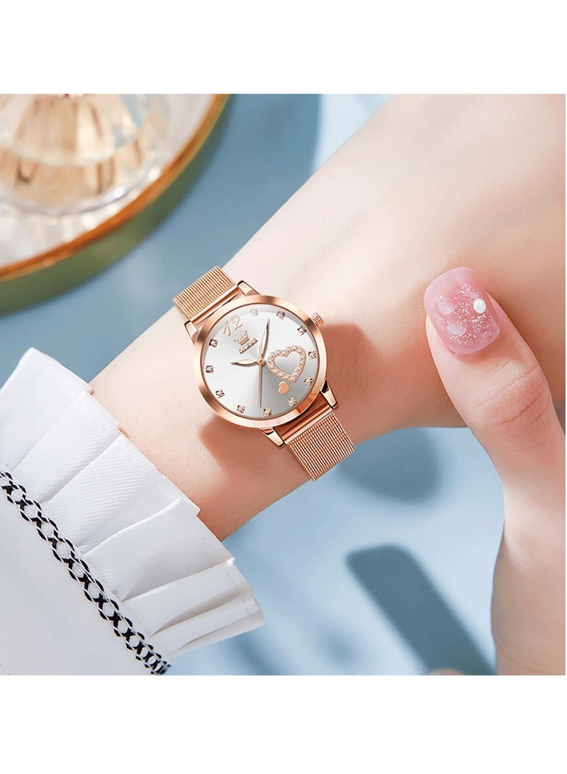 OLEVS Women's Small Wrist Cute Diamond Heart Shape Fashion Waterproof Watch 5189 - Image 3