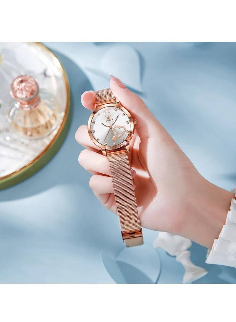 OLEVS Women's Small Wrist Cute Diamond Heart Shape Fashion Waterproof Watch 5189 - Image 4
