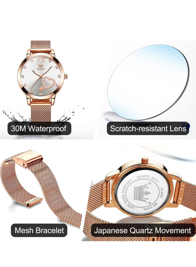 OLEVS Women's Small Wrist Cute Diamond Heart Shape Fashion Waterproof Watch 5189 - Image 5