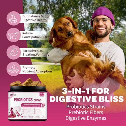 NATURE TARGET Probiotics for Dogs & Digestive Enzymes for Digestive Health - Plus Fish Oil & Vitamins Supplement for Allergies & Immune & Itchy Skin, 120 Chicken Flavor Probiotic Soft Chews - Image 2