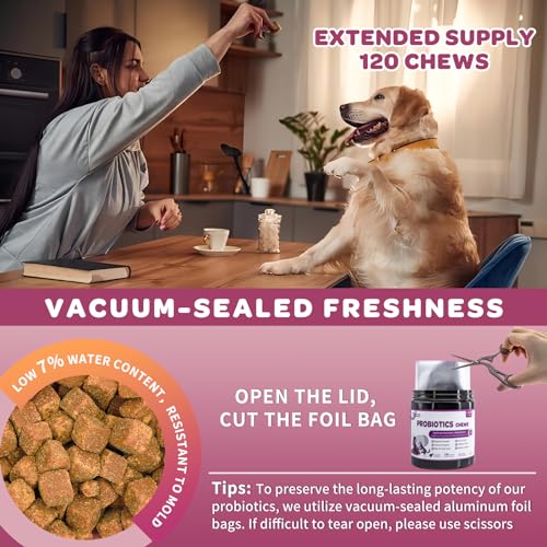 NATURE TARGET Probiotics for Dogs & Digestive Enzymes for Digestive Health - Plus Fish Oil & Vitamins Supplement for Allergies & Immune & Itchy Skin, 120 Chicken Flavor Probiotic Soft Chews - Image 3