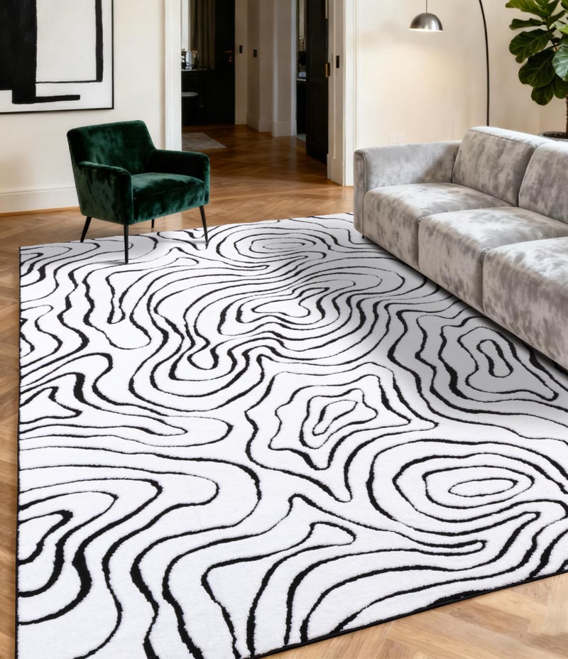 YIHOUSE Modern Rugs for Living Room 6x9, Washable Black and White Bedroom Rug, Fluffy Geometric Dining Room Rugs for Under Table Home Decor - Image 1