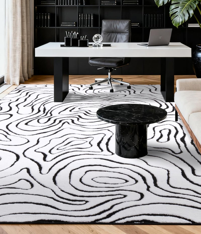 YIHOUSE Modern Rugs for Living Room 6x9, Washable Black and White Bedroom Rug, Fluffy Geometric Dining Room Rugs for Under Table Home Decor - Image 2