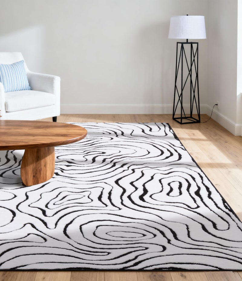 YIHOUSE Modern Rugs for Living Room 6x9, Washable Black and White Bedroom Rug, Fluffy Geometric Dining Room Rugs for Under Table Home Decor - Image 3