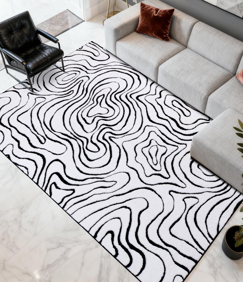 YIHOUSE Modern Rugs for Living Room 6x9, Washable Black and White Bedroom Rug, Fluffy Geometric Dining Room Rugs for Under Table Home Decor - Image 5