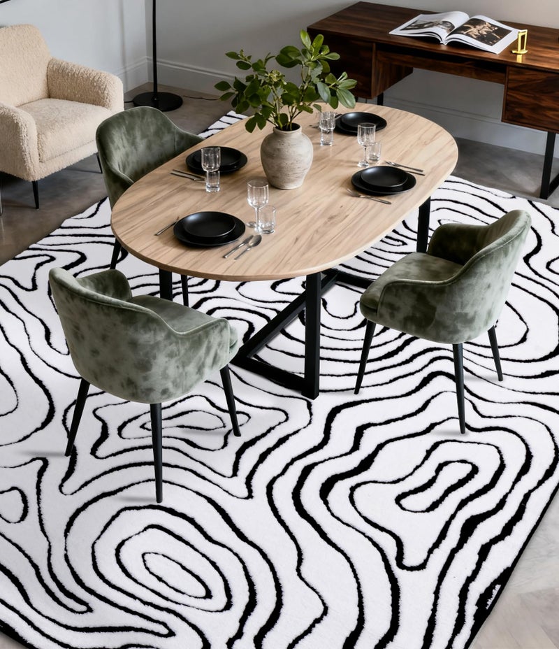 YIHOUSE Modern Rugs for Living Room 6x9, Washable Black and White Bedroom Rug, Fluffy Geometric Dining Room Rugs for Under Table Home Decor - Image 4