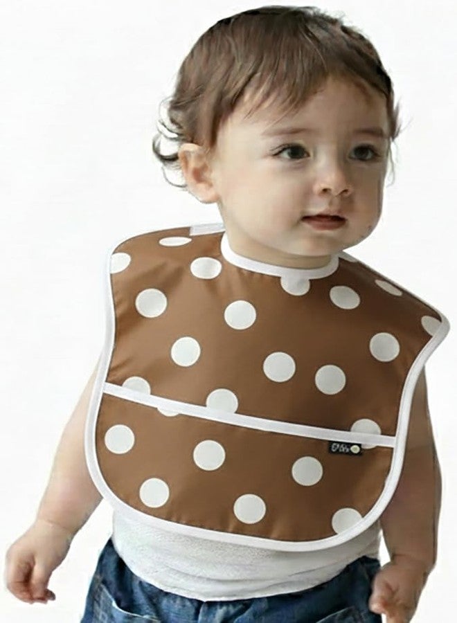 Plie Waterproof Bibs for Girl or Boy, SuperBib Baby and Toddler for 6-24 Months, Essential Must Have for Eating - Brown/Dot - Image 2
