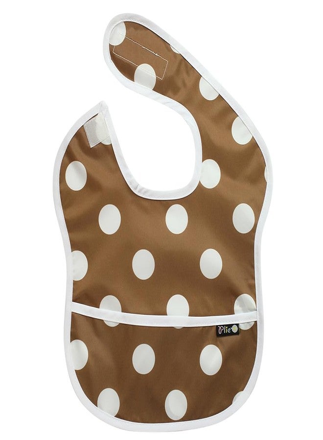 Plie Waterproof Bibs for Girl or Boy, SuperBib Baby and Toddler for 6-24 Months, Essential Must Have for Eating - Brown/Dot - Image 1