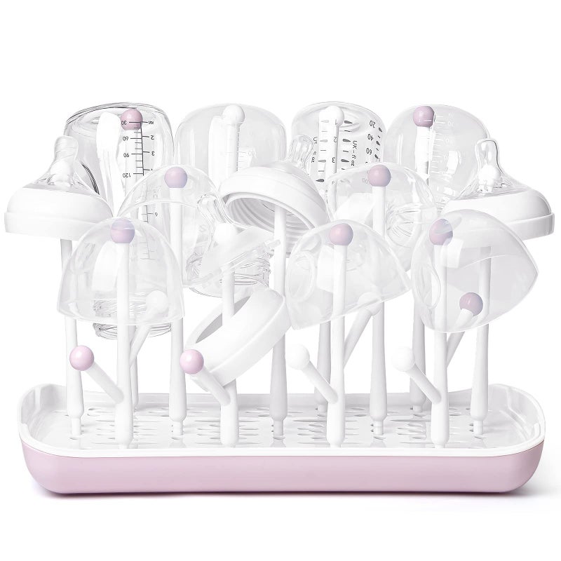 Termichy Baby Bottle Drying Rack, Large Capacity Baby Bottle Rack for Bottles, Dry Rack with Removable Water Tray(Pink) - Image 1