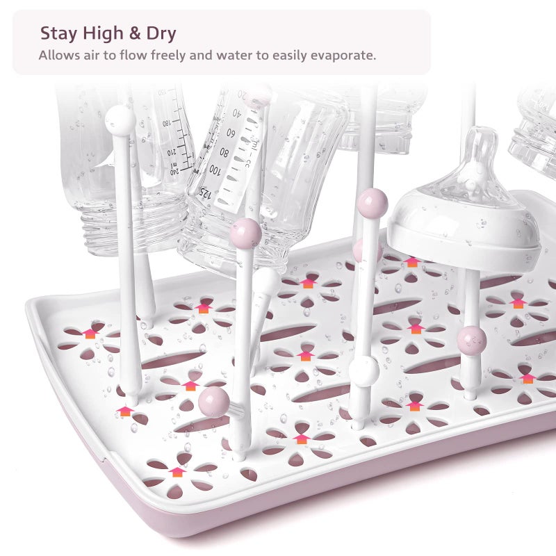 Termichy Baby Bottle Drying Rack, Large Capacity Baby Bottle Rack for Bottles, Dry Rack with Removable Water Tray(Pink) - Image 4