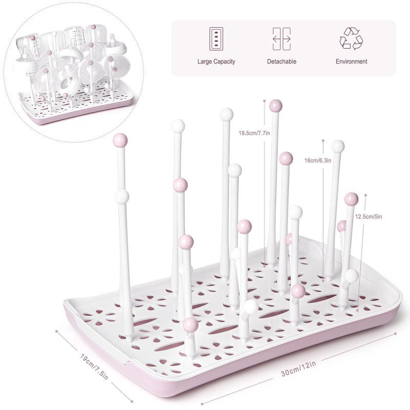 Termichy Baby Bottle Drying Rack, Large Capacity Baby Bottle Rack for Bottles, Dry Rack with Removable Water Tray(Pink) - Image 2