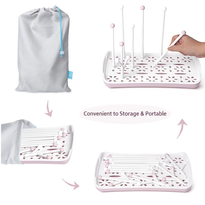 Termichy Baby Bottle Drying Rack, Large Capacity Baby Bottle Rack for Bottles, Dry Rack with Removable Water Tray(Pink) - Image 5