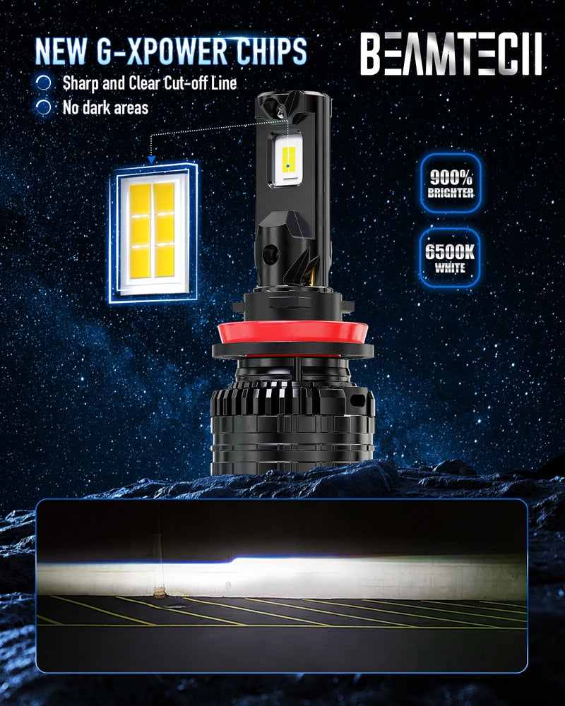 BEAMTECH H11/H9/H8 Bulbs, 900% Brighter Canbus Ready 6500K White Light or Fog Light, 2 Bulbs. - Image 3