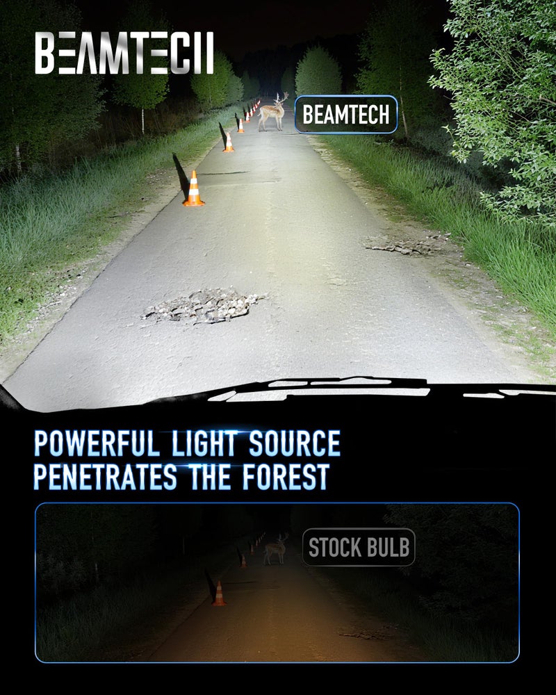 BEAMTECH H11/H9/H8 Bulbs, 900% Brighter Canbus Ready 6500K White Light or Fog Light, 2 Bulbs. - Image 2