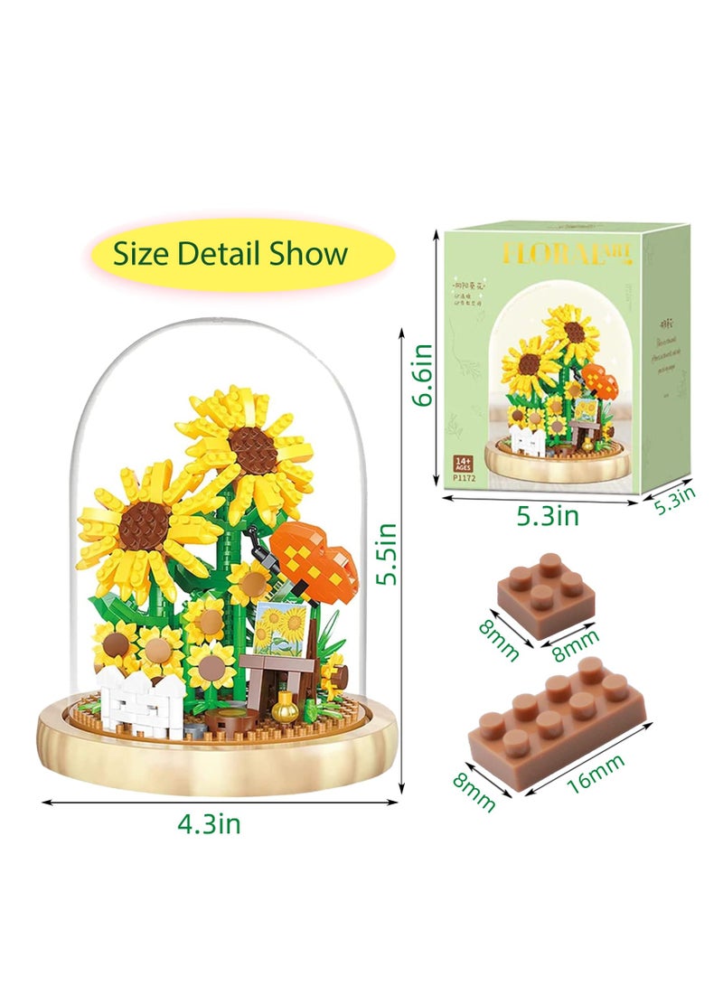 558Pcs Mini Brick Flower Bouquet Building Kit - DIY Sunflower Bouquet with Dust Cover, Perfect for Adults, Botanical Collection Gift for Mom's Birthday or Special Occasions. - Image 3