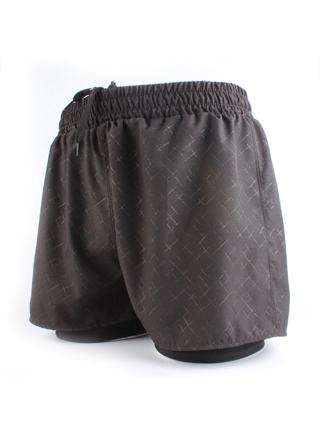 Loquat Men's Sports Swimming Trunks Summer 2023 Double-layer Quick-drying Anti-embarrassment Swimming Trunks Loose Breathable Printed Shorts-Color:Cross Dark Seal 3602-6- - Image 1