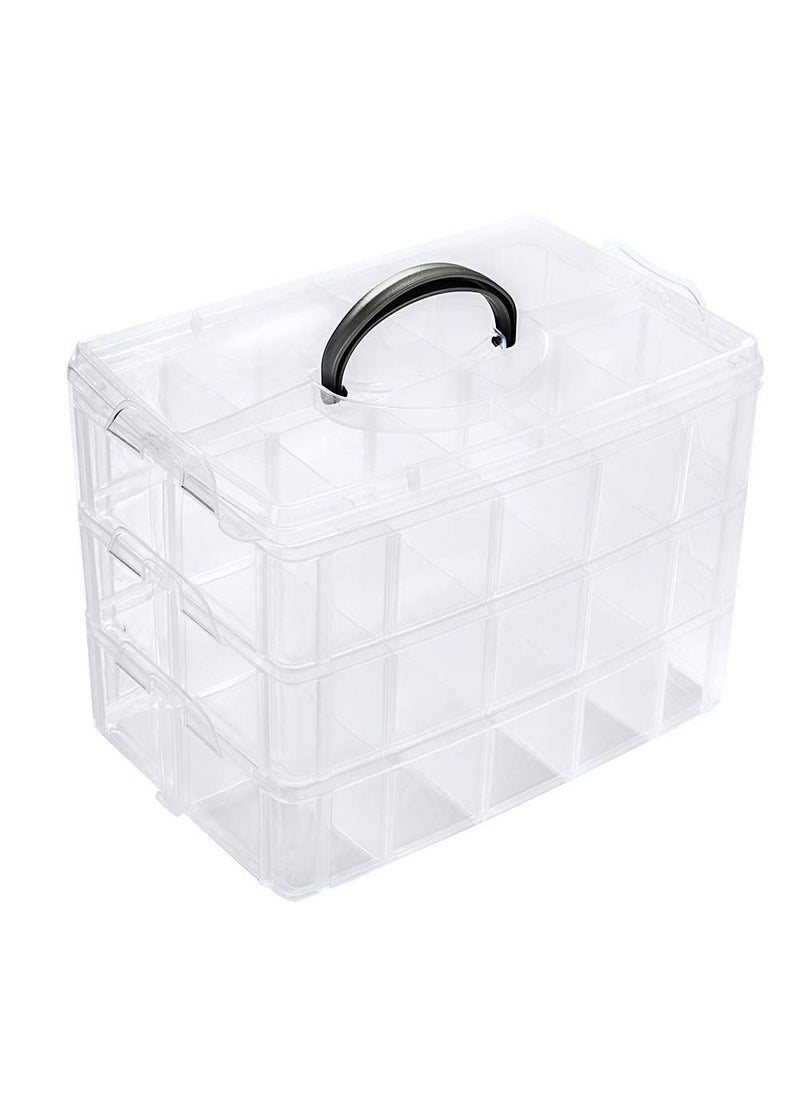 Cloudmart CLOUDMART Plastic Transparent Earring Storage Box, 3 Layer with 30 Grid Portable Jewelry Craft Accessories Storage Box with Collapsible and Removable Dividers (30 Grid, Multi Color)  - Image 1