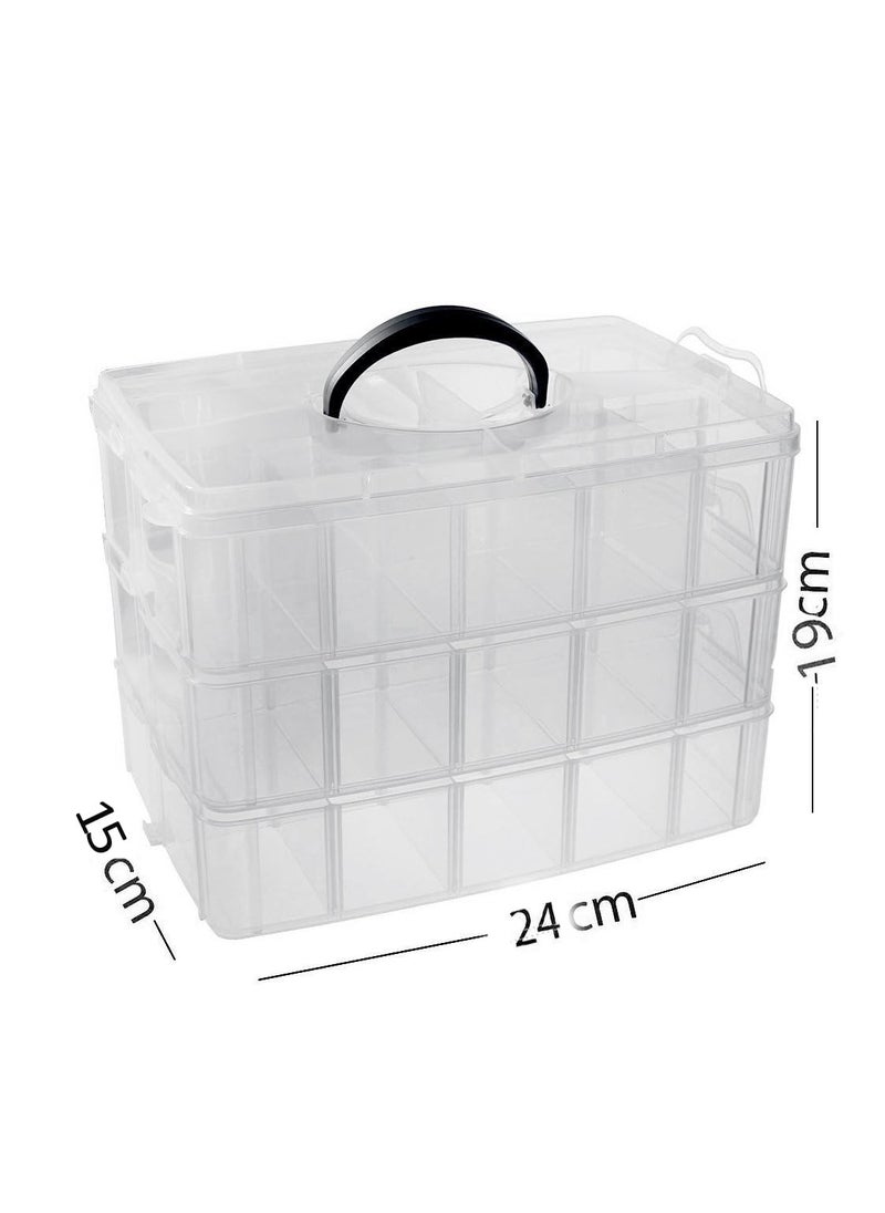 Cloudmart CLOUDMART Plastic Transparent Earring Storage Box, 3 Layer with 30 Grid Portable Jewelry Craft Accessories Storage Box with Collapsible and Removable Dividers (30 Grid, Multi Color)  - Image 3