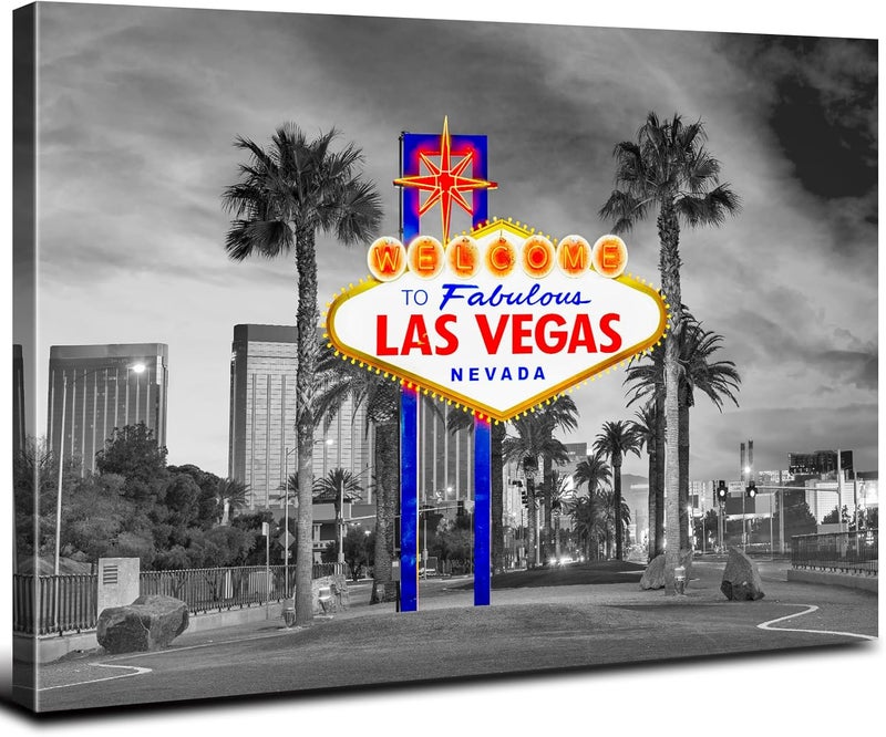 YOOOAHU Black and White Las Vegas Wall Art Cityscape Skyline Picture Wall Decor Nevada Sign Framed Canvas Prints City Iconic Scenic Posters Modern Artwork Living Room Bedroom Office Home Decorations 12x16” - Image 1