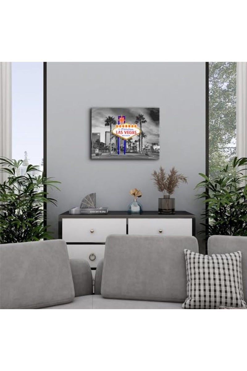 YOOOAHU Black and White Las Vegas Wall Art Cityscape Skyline Picture Wall Decor Nevada Sign Framed Canvas Prints City Iconic Scenic Posters Modern Artwork Living Room Bedroom Office Home Decorations 12x16” - Image 4