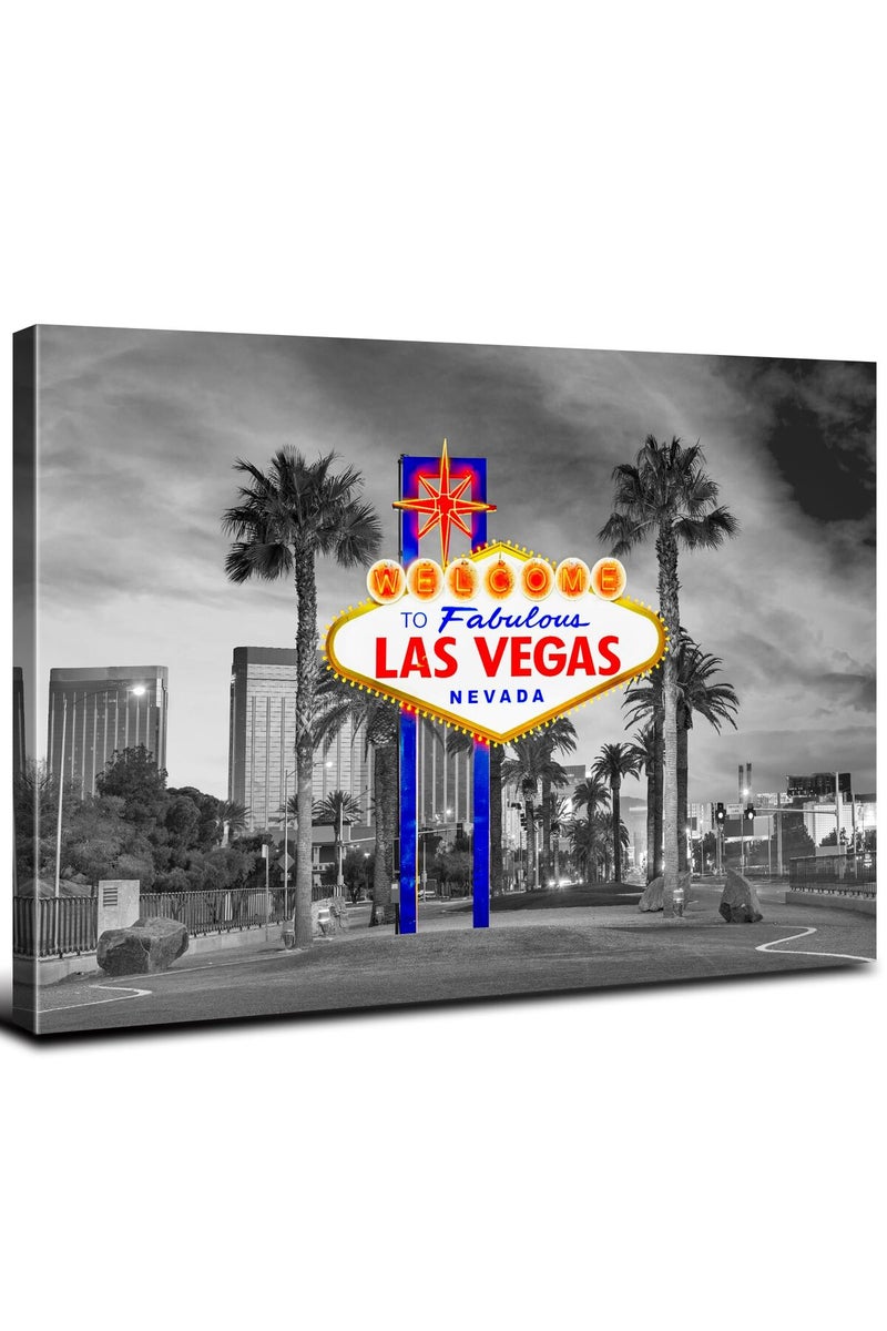 YOOOAHU Black and White Las Vegas Wall Art Cityscape Skyline Picture Wall Decor Nevada Sign Framed Canvas Prints City Iconic Scenic Posters Modern Artwork Living Room Bedroom Office Home Decorations 12x16” - Image 1