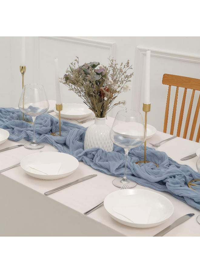 CHIYLE 90cm*300cmCheesecloth Table Runner Dusty Blue – Vintage Gauze Tablecloth for Bridal Shower & Dinner Party - Image 5