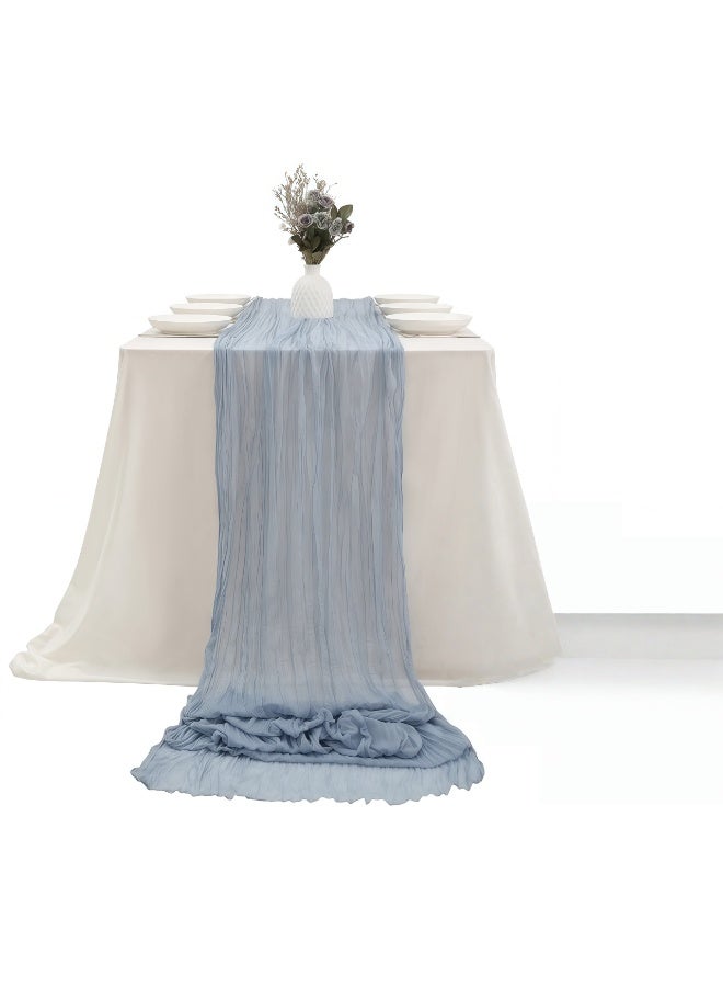 CHIYLE 90cm*300cmCheesecloth Table Runner Dusty Blue – Vintage Gauze Tablecloth for Bridal Shower & Dinner Party - Image 1