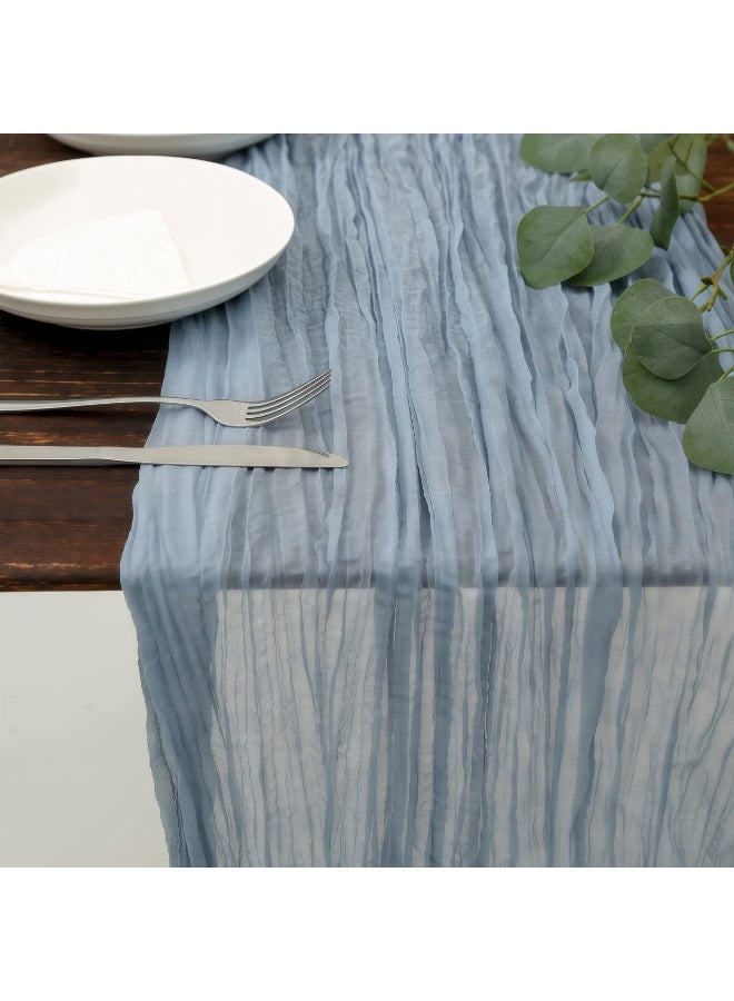 CHIYLE 90cm*300cmCheesecloth Table Runner Dusty Blue – Vintage Gauze Tablecloth for Bridal Shower & Dinner Party - Image 2
