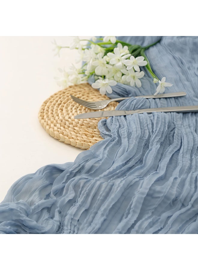 CHIYLE 90cm*300cmCheesecloth Table Runner Dusty Blue – Vintage Gauze Tablecloth for Bridal Shower & Dinner Party - Image 3