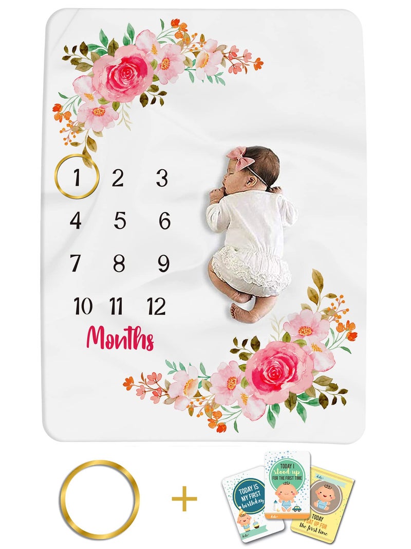 Custom Catch Monthly Milestone Blanket | 1 to 12 Months | Best for Newborn Boy & Girl, Multicolor, Cotton, Skin Friendly - Image 1