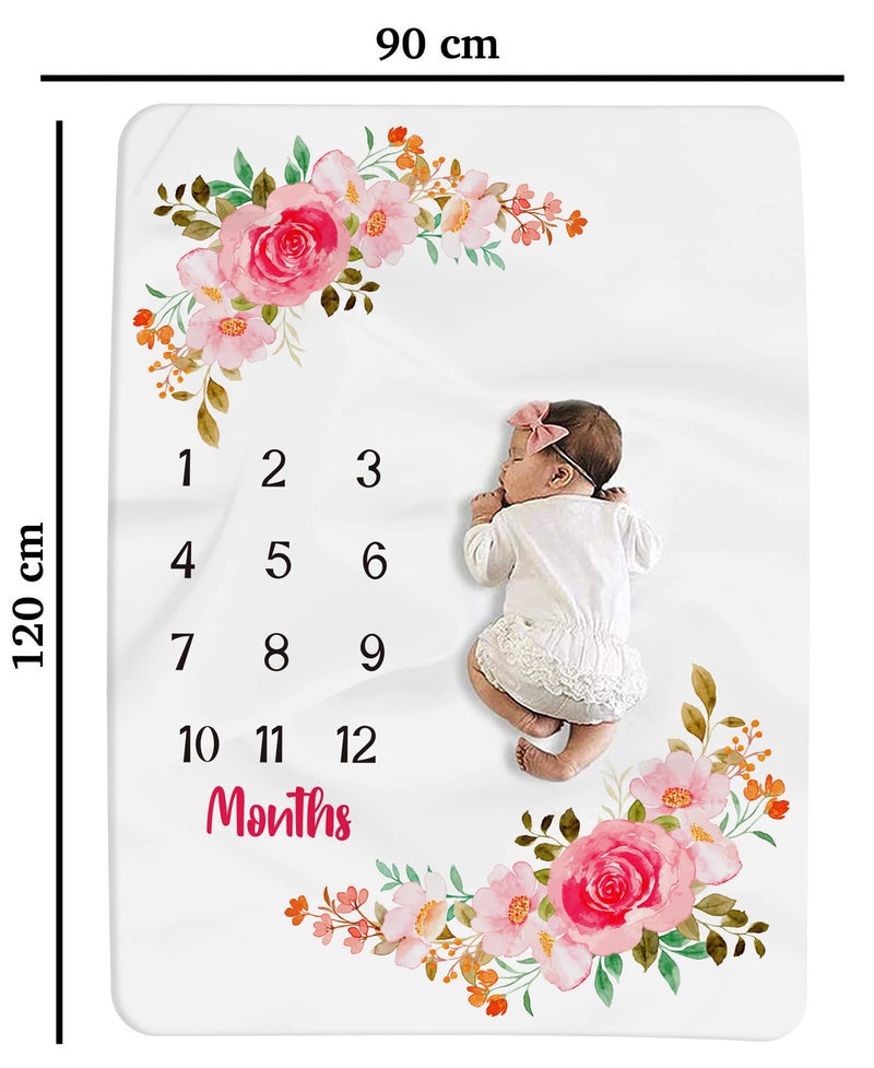 Custom Catch Monthly Milestone Blanket | 1 to 12 Months | Best for Newborn Boy & Girl, Multicolor, Cotton, Skin Friendly - Image 2