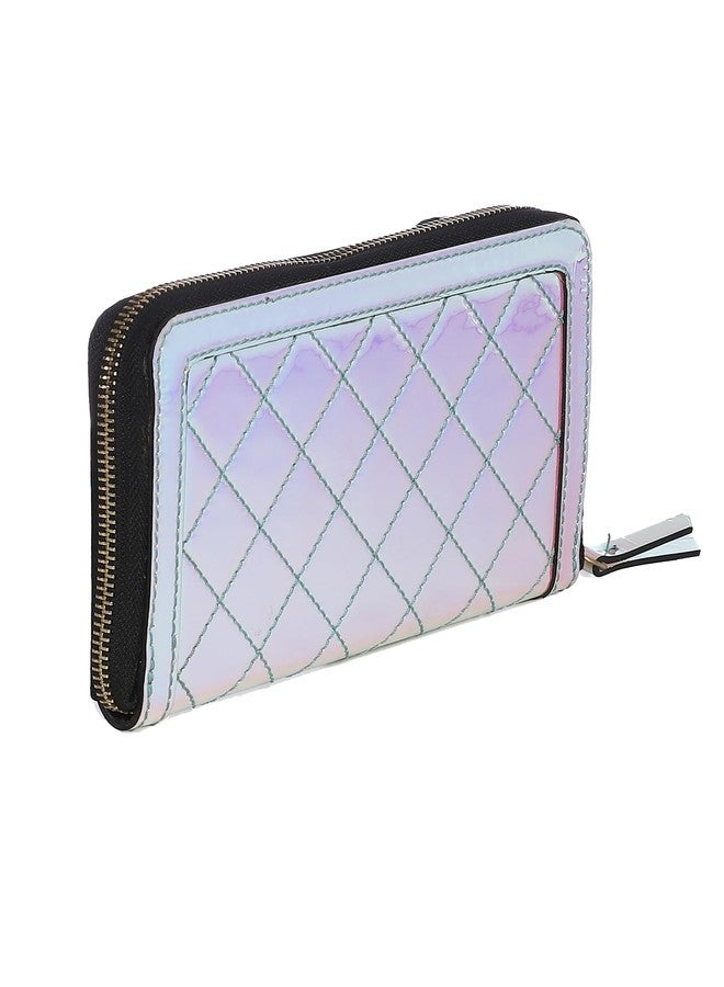 Label RITU KUMAR Metallic Silver Quilted Utility Purse - Image 4