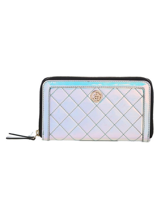 Label RITU KUMAR Metallic Silver Quilted Utility Purse - Image 1